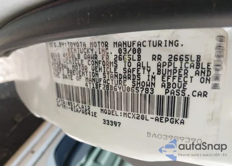 2000 Toyota Avalon Xls из США, поврежденный, VIN 4T1BF28B6YU065783